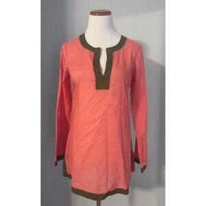 NWT! Lucky Brand Coral/Olive Trim 100% Cotton Tunic Top